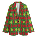 Green And Red Christmas Argyle Print Women's Blazer