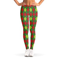 Green And Red Christmas Argyle Print Women's Leggings