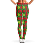 Green And Red Christmas Argyle Print Women's Leggings