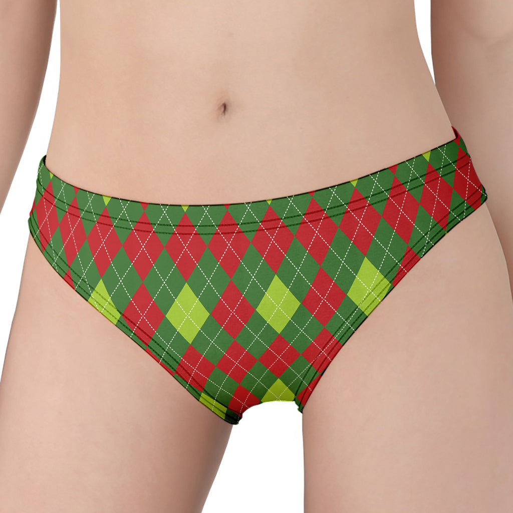 Green And Red Christmas Argyle Print Women's Panties