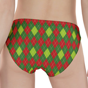 Green And Red Christmas Argyle Print Women's Panties