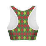 Green And Red Christmas Argyle Print Women's Sports Bra