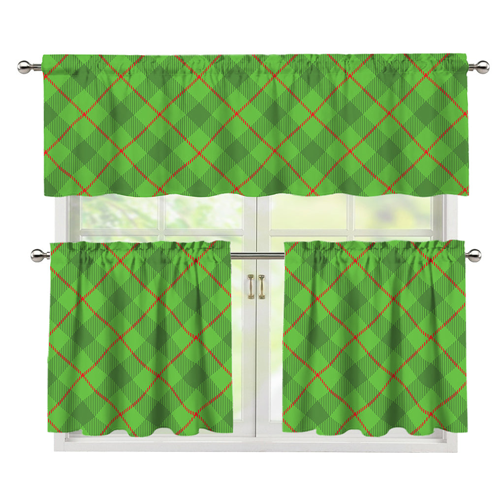 Green And Red Plaid Pattern Print 3 Piece Kitchen Curtains