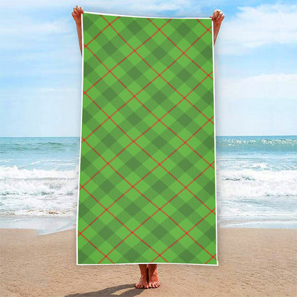 Green And Red Plaid Pattern Print Beach Towel