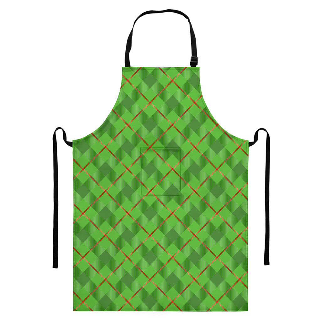Green And Red Plaid Pattern Print Bib Apron With Pocket