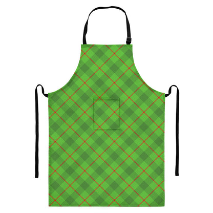 Green And Red Plaid Pattern Print Bib Apron With Pocket