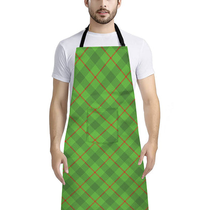 Green And Red Plaid Pattern Print Bib Apron With Pocket