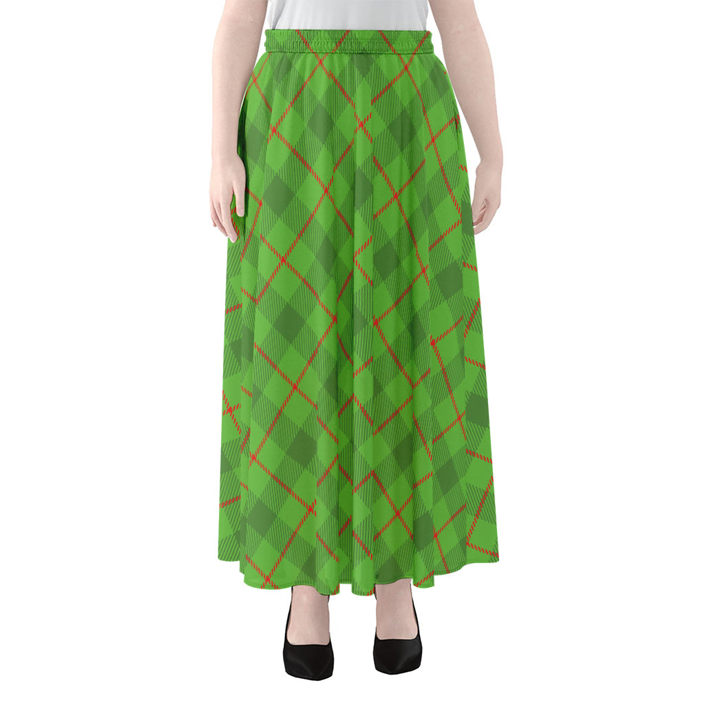 Green And Red Plaid Pattern Print Chiffon Maxi Skirt
