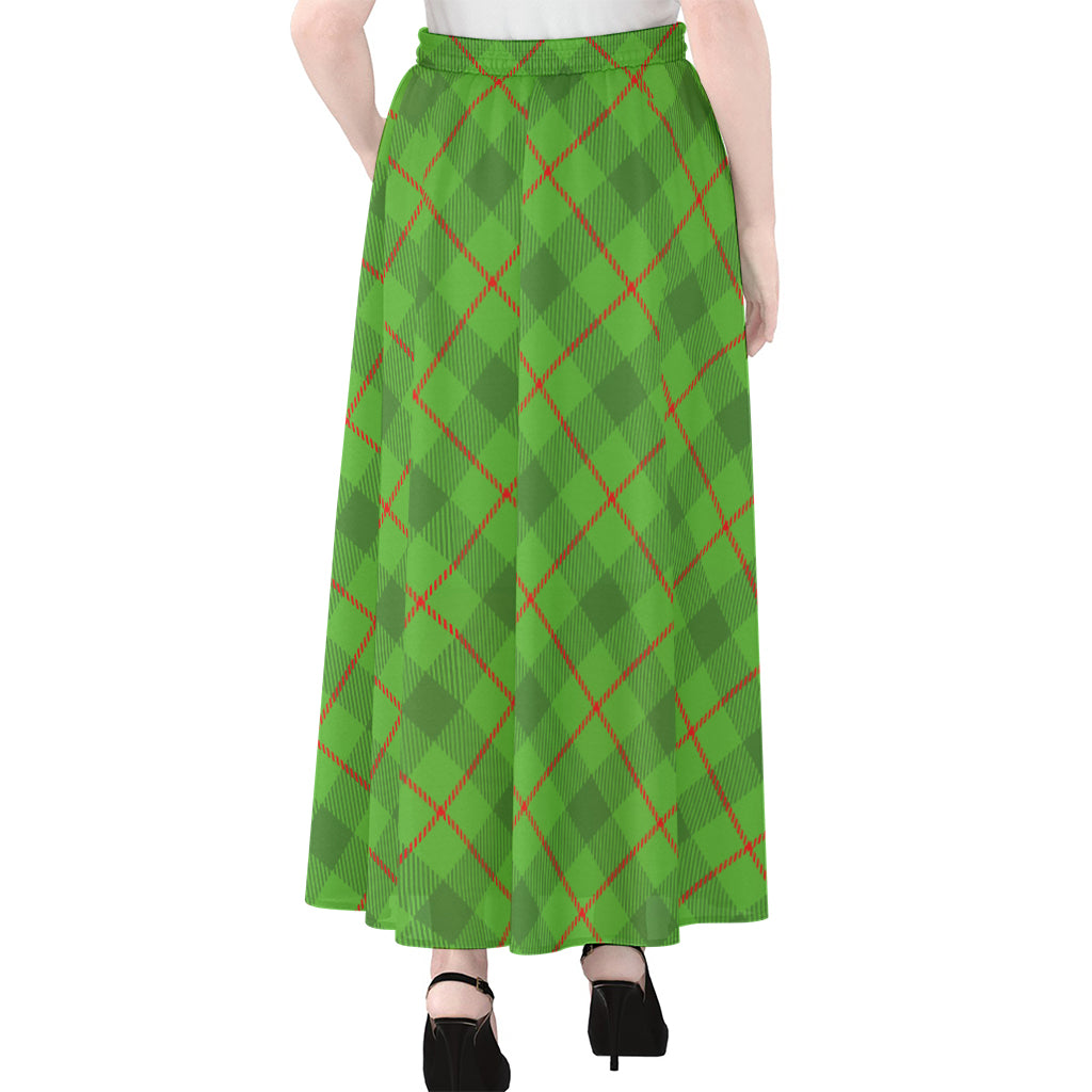 Green And Red Plaid Pattern Print Chiffon Maxi Skirt