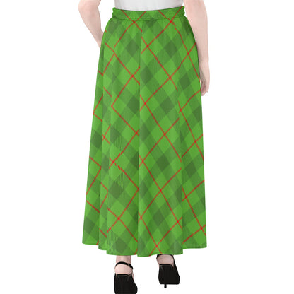 Green And Red Plaid Pattern Print Chiffon Maxi Skirt