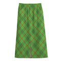 Green And Red Plaid Pattern Print Cotton Front Slit Maxi Skirt