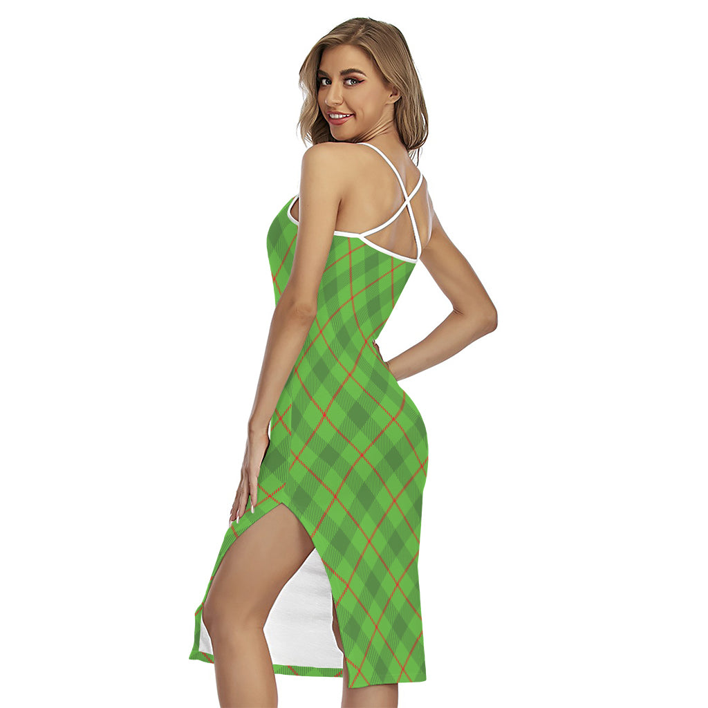 Green And Red Plaid Pattern Print Cross Back Cami Dress