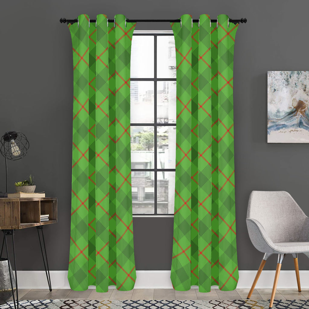 Green And Red Plaid Pattern Print Curtain