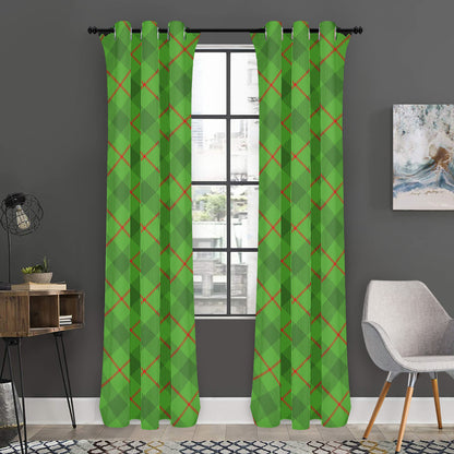 Green And Red Plaid Pattern Print Curtain