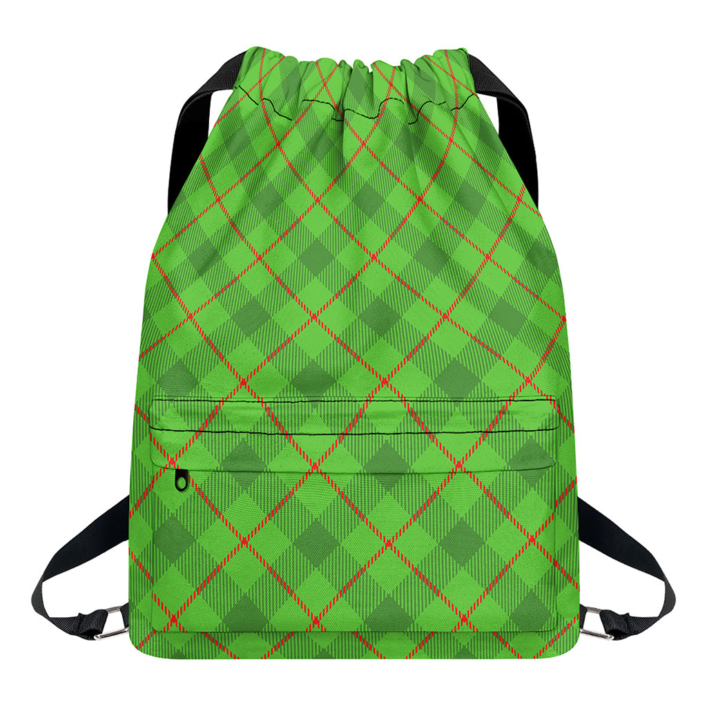 Green And Red Plaid Pattern Print Drawstring Backpack