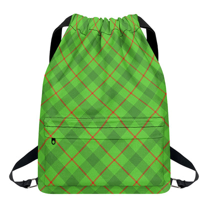 Green And Red Plaid Pattern Print Drawstring Backpack