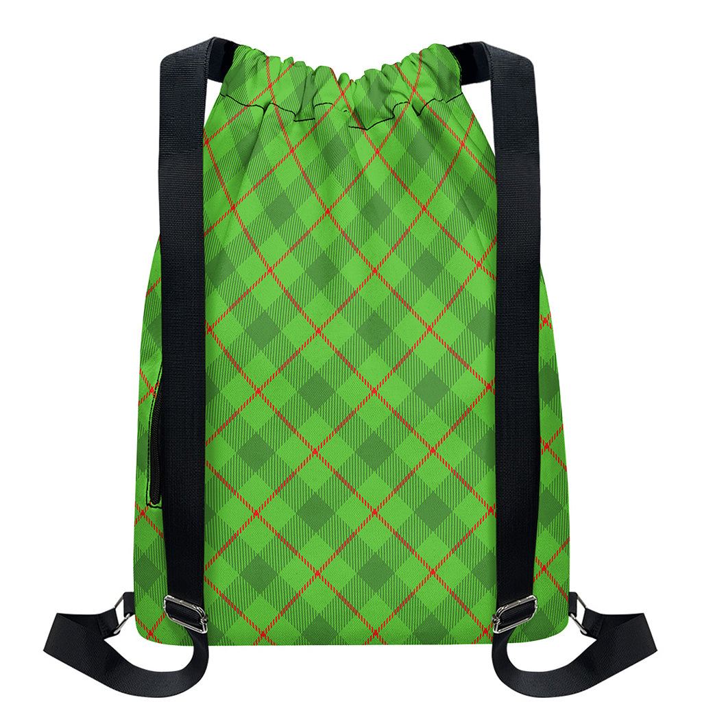 Green And Red Plaid Pattern Print Drawstring Backpack