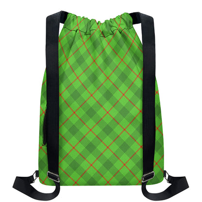 Green And Red Plaid Pattern Print Drawstring Backpack
