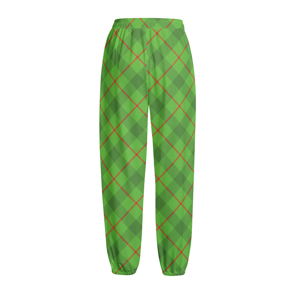 Green And Red Plaid Pattern Print Fleece Lined Knit Pants