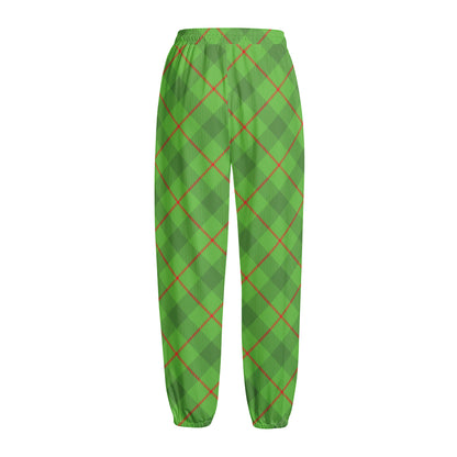 Green And Red Plaid Pattern Print Fleece Lined Knit Pants