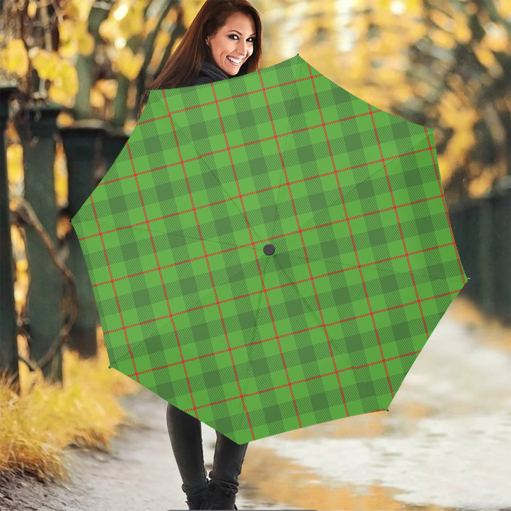 Green And Red Plaid Pattern Print Foldable Umbrella