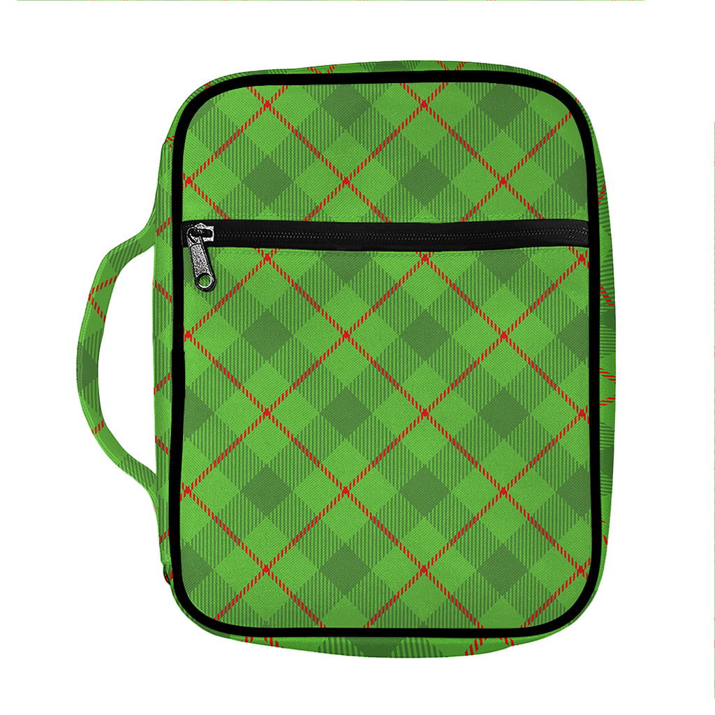 Green And Red Plaid Pattern Print Front Pocket Bible Bag
