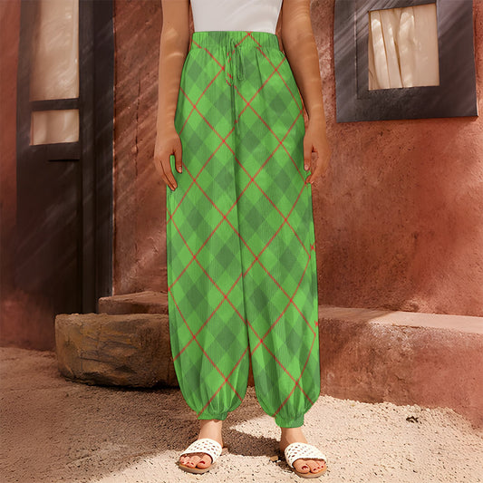 Green And Red Plaid Pattern Print Harem Pants