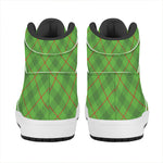 Green And Red Plaid Pattern Print High Top Leather Sneakers