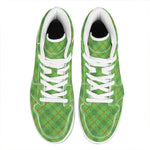Green And Red Plaid Pattern Print High Top Leather Sneakers