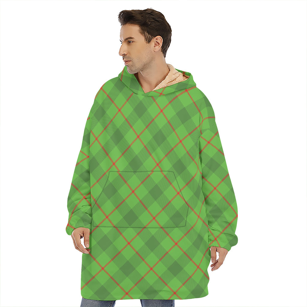 Green And Red Plaid Pattern Print Hoodie Blanket