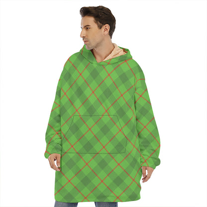 Green And Red Plaid Pattern Print Hoodie Blanket