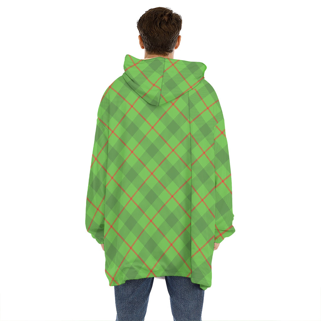 Green And Red Plaid Pattern Print Hoodie Blanket