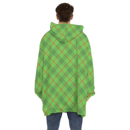 Green And Red Plaid Pattern Print Hoodie Blanket