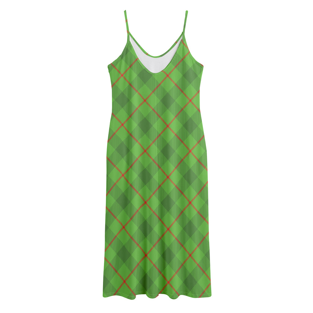Green And Red Plaid Pattern Print Jersey Midi Cami Dress