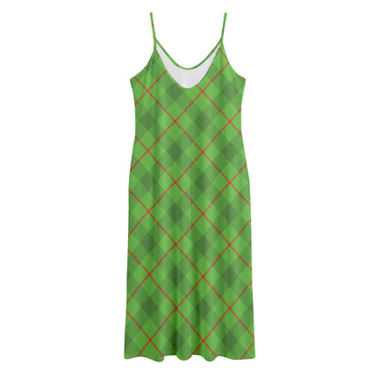 Green And Red Plaid Pattern Print Jersey Midi Cami Dress