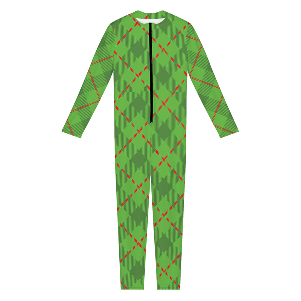 Green And Red Plaid Pattern Print Jumpsuit