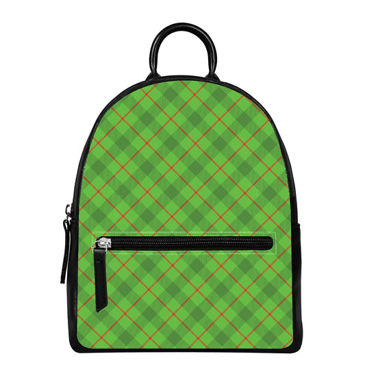 Green And Red Plaid Pattern Print Leather Backpack