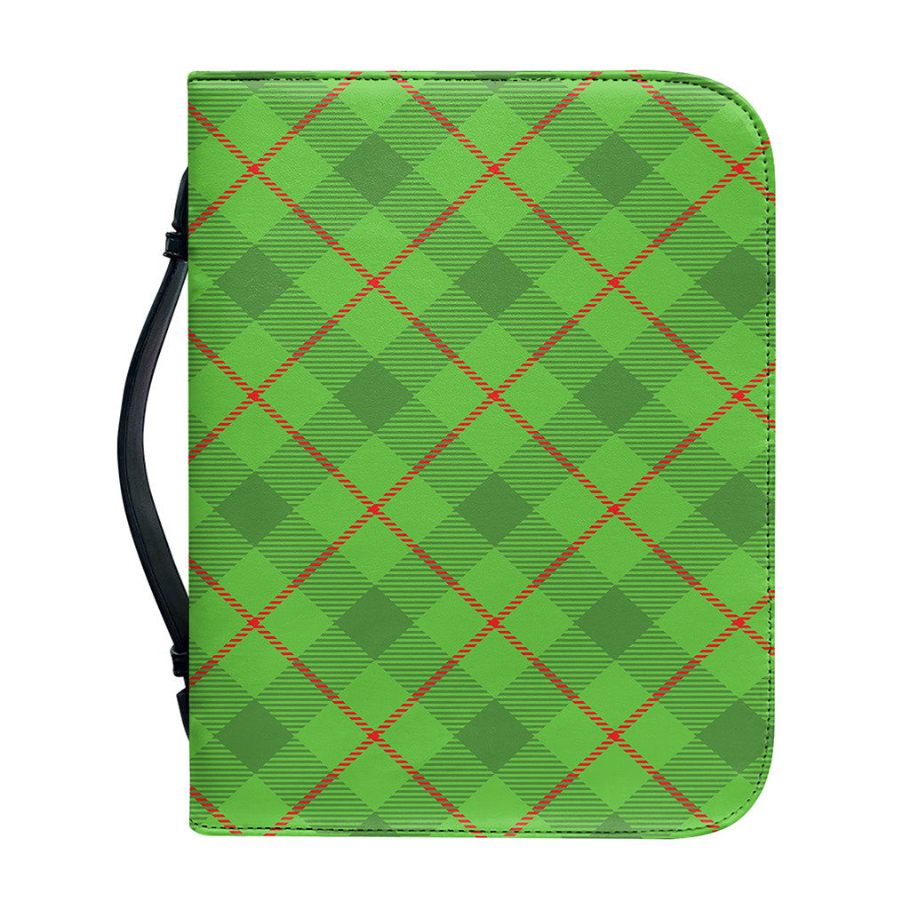 Green And Red Plaid Pattern Print Leather Bible Cover