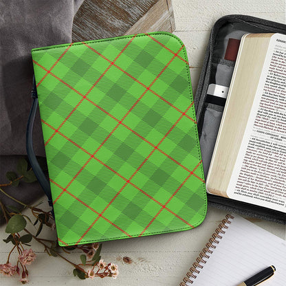 Green And Red Plaid Pattern Print Leather Bible Cover