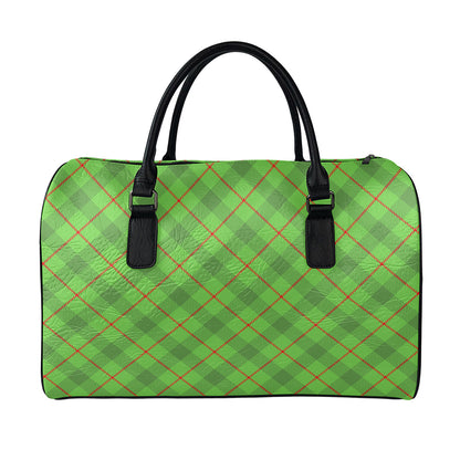 Green And Red Plaid Pattern Print Leather Duffle Bag