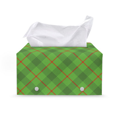 Green And Red Plaid Pattern Print Leather Tissue Box Cover