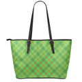 Green And Red Plaid Pattern Print Leather Tote Bag With Zipper