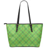 Green And Red Plaid Pattern Print Leather Tote Bag