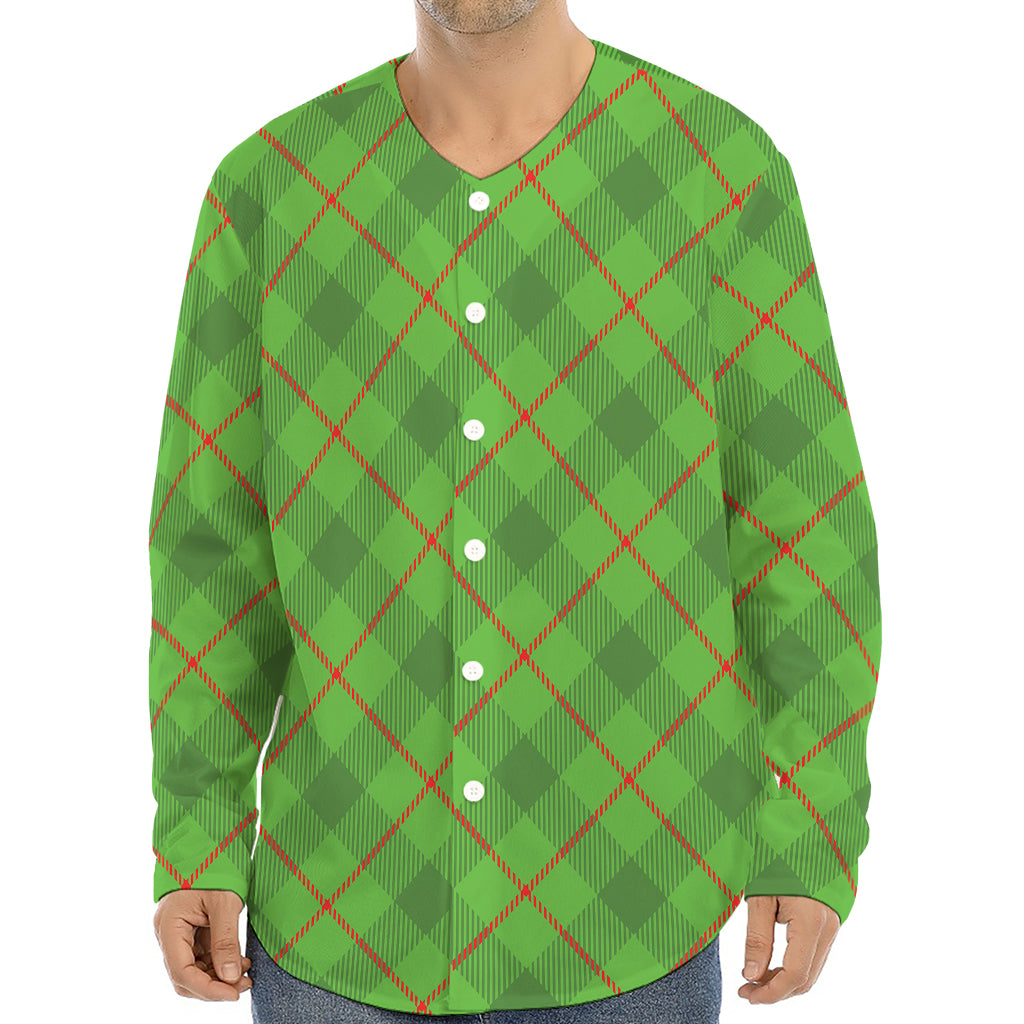 Green And Red Plaid Pattern Print Long Sleeve Baseball Jersey