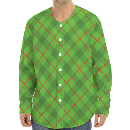 Green And Red Plaid Pattern Print Long Sleeve Baseball Jersey