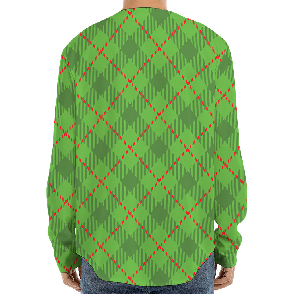 Green And Red Plaid Pattern Print Long Sleeve Baseball Jersey