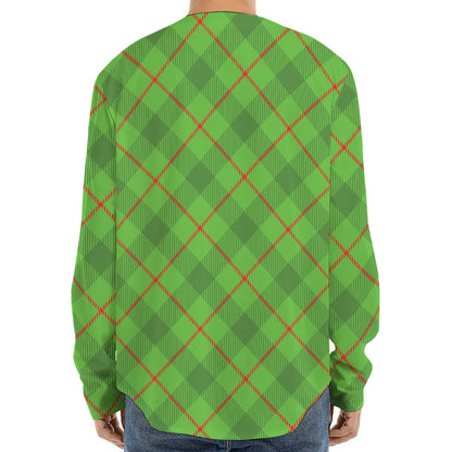 Green And Red Plaid Pattern Print Long Sleeve Baseball Jersey