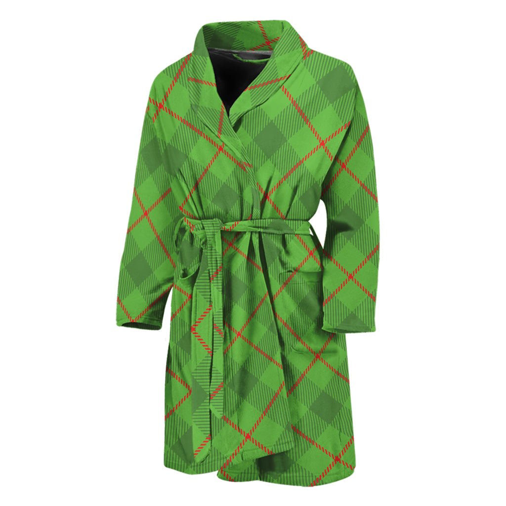 Green And Red Plaid Pattern Print Men's Bathrobe