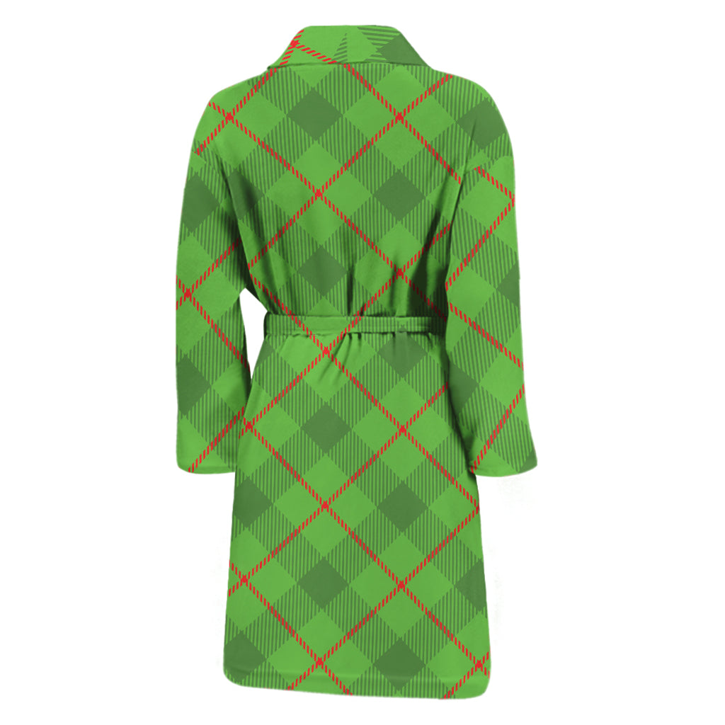 Green And Red Plaid Pattern Print Men's Bathrobe