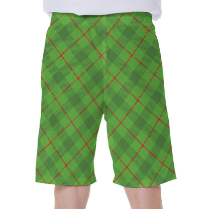 Green And Red Plaid Pattern Print Men's Beach Shorts